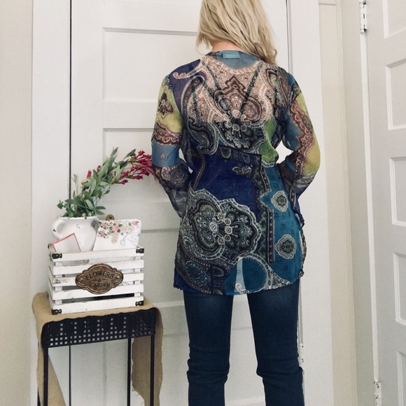 “Bitter Apple” Multicolored Paisley Sheer Tunic - Picture 3 of 4